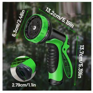 NWT Garden Hose Nozzle Sprayer Durable Green & Black Standard Threads 10Settings